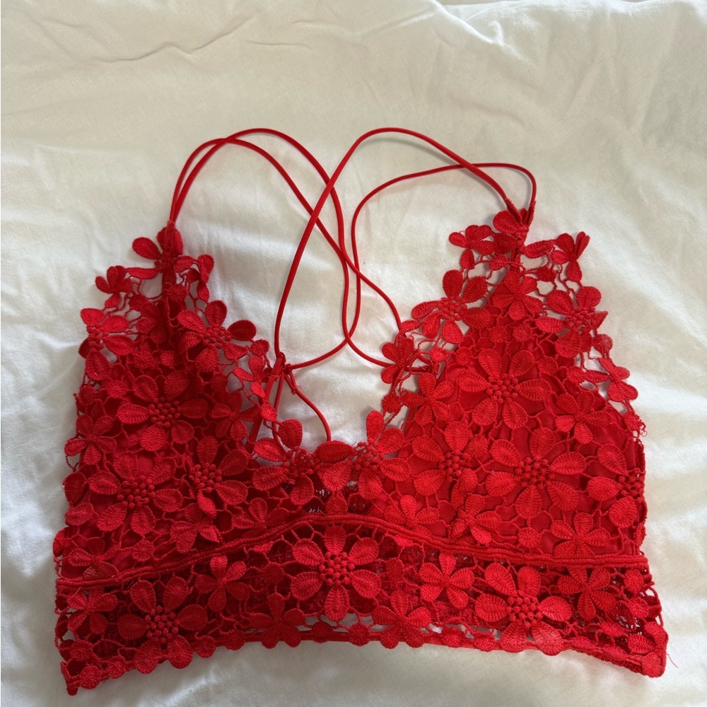 Free People Red Floral Lace Bandeau